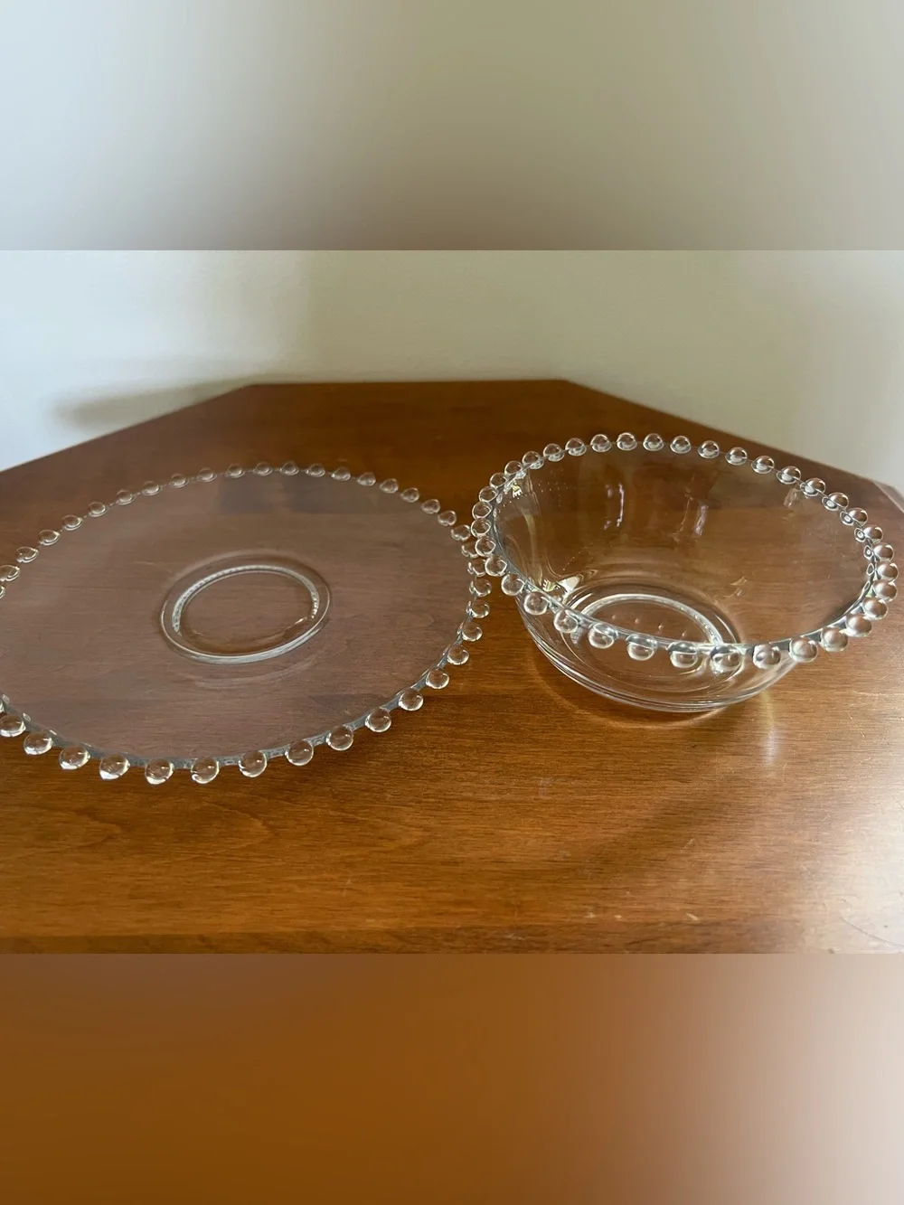 Vintage imperial Glass Beaded Bowl with Plate Set